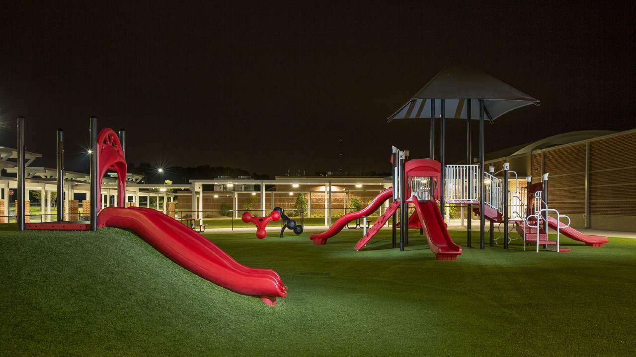 Nighttime artificial turf playground by Southwest Greens Flagstaff